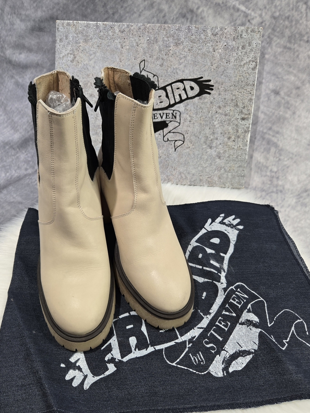 Free People Cream and Black Two-Tone Chelsea Lug Booties